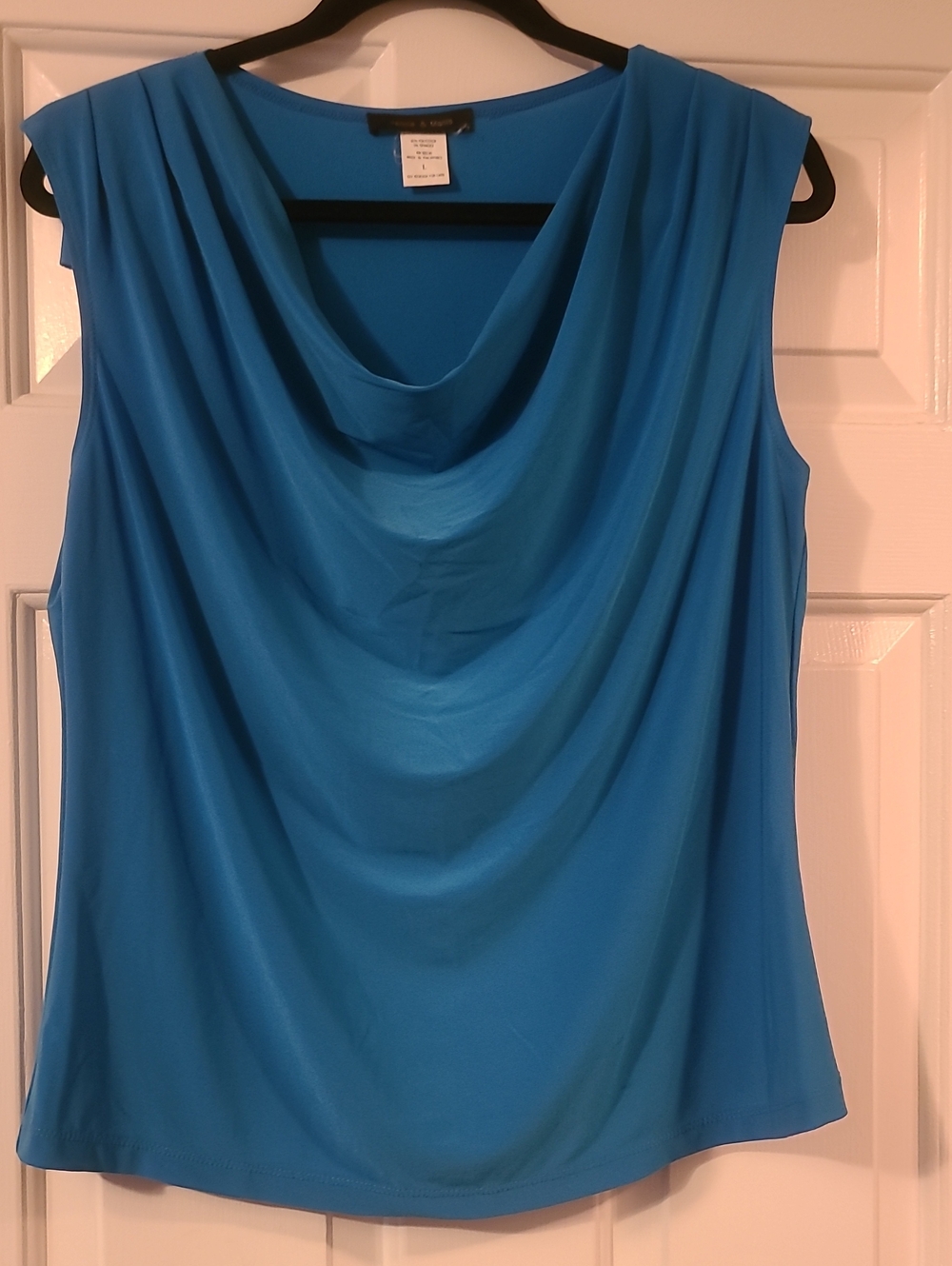 Jennie & Marlis Bright Blue Sleeveless Cowl Neck Blouse Size L